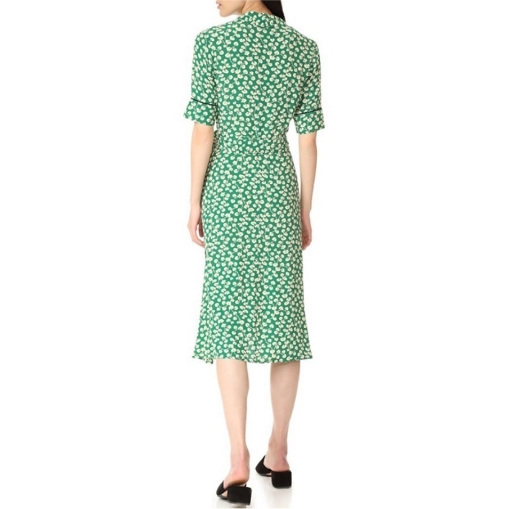 Dalton Silk Crepe Wrap Dress in Green Floral Print - Picture 2 of 11